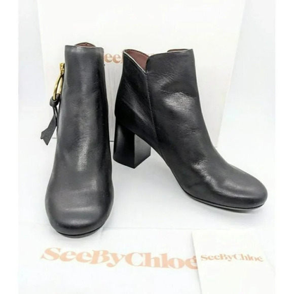 See by Chloé Louise Womens High Block Heel Booties Ring Zip Black Color Size 7.5 - Picture 5 of 11